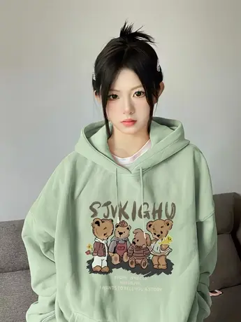 连帽卫衣外套女秋冬加绒加厚美式复古小众设计感慵懒风宽松上衣潮商品大图