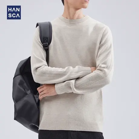 hansca圆领卫衣男秋季新款纯色慵懒高级感宽松休闲青少年针织上衣商品大图