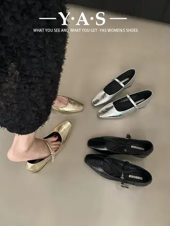 粗跟银色玛丽珍单鞋女鞋子2024新款春秋方头法式春季配裙子晚晚鞋商品大图