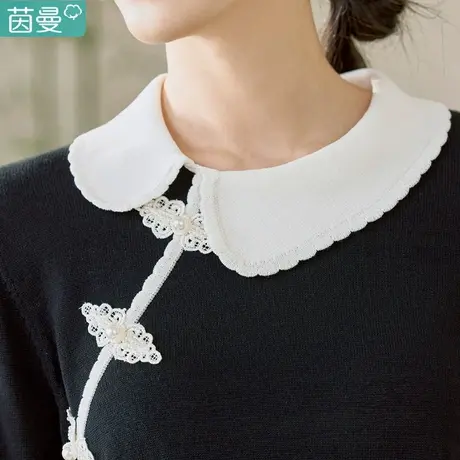 茵曼新中式轻国风盘扣上衣女长袖针织衫春季2024年新款娃娃领毛衣图片