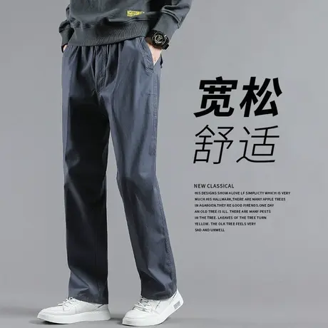 裤子男夏季薄款宽松直筒工装裤男士加肥加大码休闲裤中年纯棉长裤商品大图