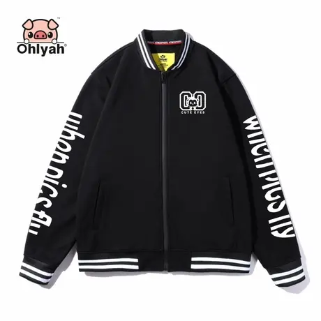 Ohlyah韩版拉链开衫棒球服外套女加绒加厚潮牌印花大码卫衣情侣装商品大图