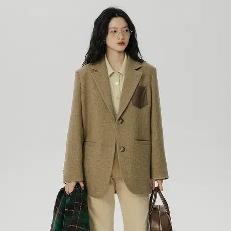 omont蛋挞家 羊毛西装毛呢外套女2023秋冬新款复古高级感西装外套商品大图