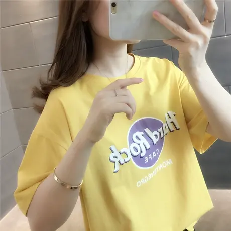 韩版短袖t恤女春夏2023新款圆领印花卡通宽松中长款短袖字母上衣图片