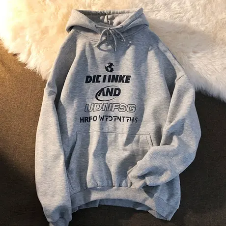 ulzzang卫衣女2020新款秋冬ins宽松韩版上衣bf慵懒风加绒加厚外套商品大图