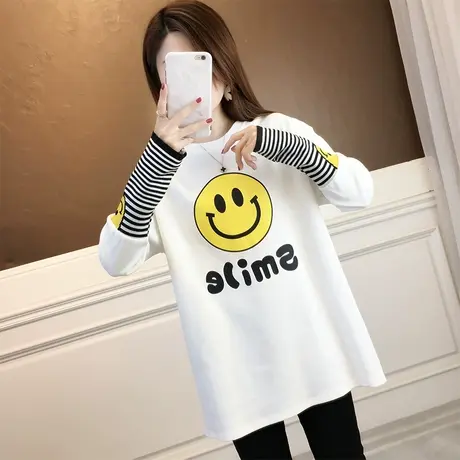 早春长袖t恤女秋冬韩版宽松中长款设计感小众加绒加厚德绒打底衫商品大图