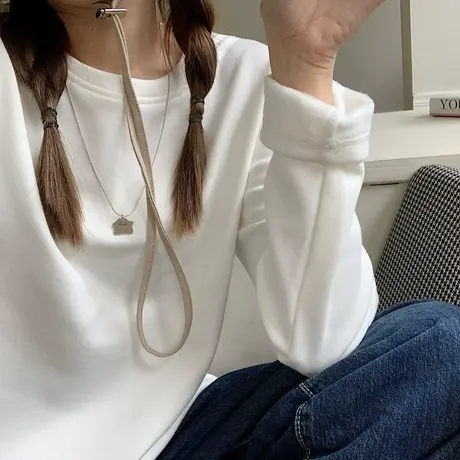 长袖t恤女秋冬2022新款内搭洋气打底衫加绒加厚宽松磨毛保暖上衣图片