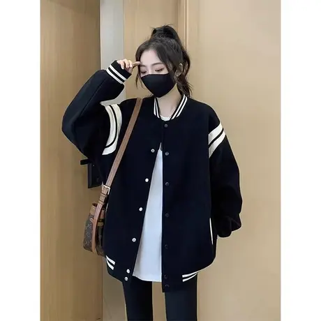美式复古棒球服外套女春秋2023新款宽松港风chic开衫夹克上衣大码图片