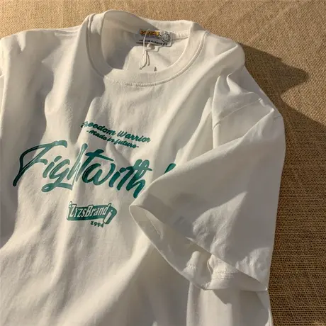 半袖2021年新款休闲网红t恤女ins超火宽松大码港味复古chic上衣夏商品大图