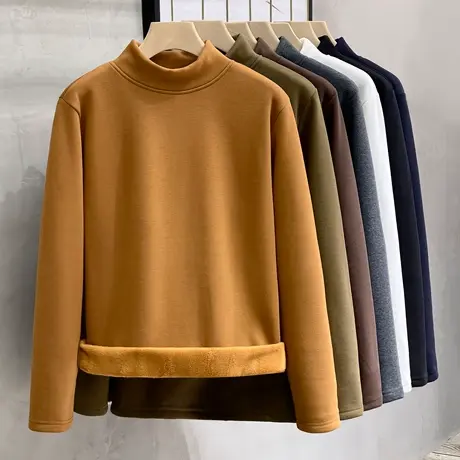 加绒加厚打底衫男士保暖上衣一体绒半高领t恤男长袖秋冬2023新款图片