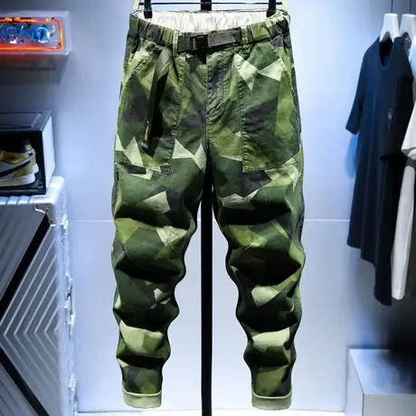 春夏款迷彩裤男潮牌工装裤宽松直筒男士百搭休闲长裤子男哈伦裤男图片