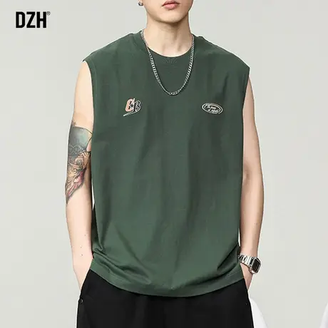 男士绿色全棉背心男夏季薄款t恤男无袖坎肩运动健身篮球简约衣服商品大图