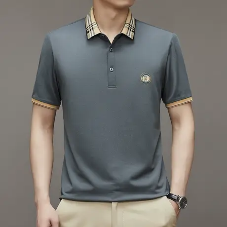 中老年人男士上衣服夏季薄款中年爸爸夏装冰丝短袖t恤50岁polo衫商品大图