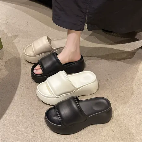 超火百搭一字拖鞋女2024春秋季新款配裙子厚底小个子增高网红凉拖商品大图