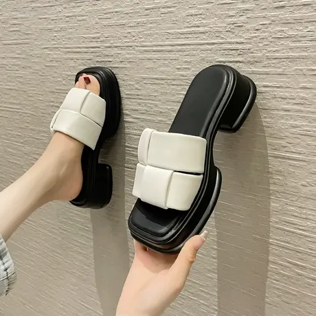 拖鞋女2024夏季新款法式拖鞋撞色拼接懒人一脚蹬可外穿仙女风拖鞋图片