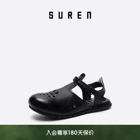 素人SUREN 原创设计小众女士通勤一脚蹬凉鞋真皮洞洞鞋240商品大图