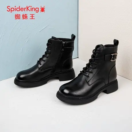 SPIDER KING/蜘蛛王马丁靴女真皮2023冬商场新款矮筒薄绒保暖百搭图片