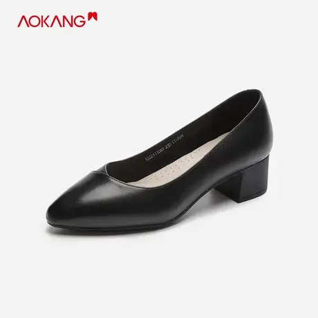 【门店发货】奥康女鞋 2022秋季新款舒适皮鞋单鞋黑色浅口一脚蹬商品大图