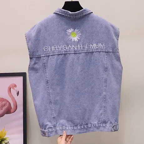 牛仔马甲女装韩版宽松bf风抓痕刺绣2023新款ins潮百搭坎肩上衣潮商品大图