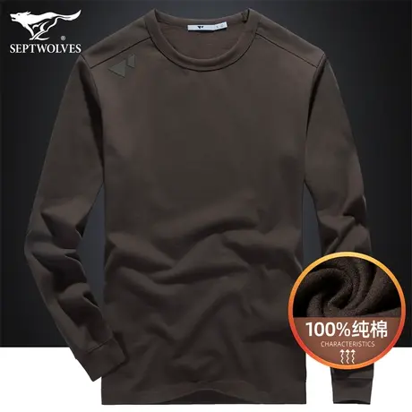七匹狼狼族部落加绒长袖圆领卫衣男士2023秋冬户外休闲打底t恤衫商品大图