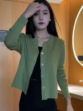 长袖V领针织开衫女2023早秋新款时尚气质显瘦薄款针织衫上衣外套商品大图