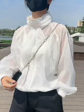 休闲连帽防晒衣女2023夏季新款韩版轻薄透气镂空设计感长袖短外套图片
