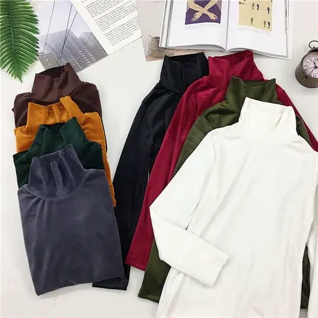 高领内搭时尚洋气百搭长袖加绒保暖上衣春秋冬季金丝绒打底衫女潮图片