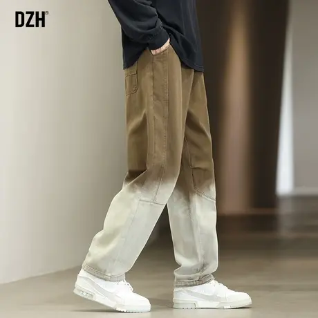 男士渐变色直筒牛仔裤2023新款男休闲长裤秋季宽松裤子男款老爹裤图片