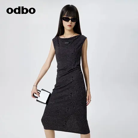 odbo 波纹两面穿设计感无袖连衣裙春装女新款遮肉显瘦中长裙图片