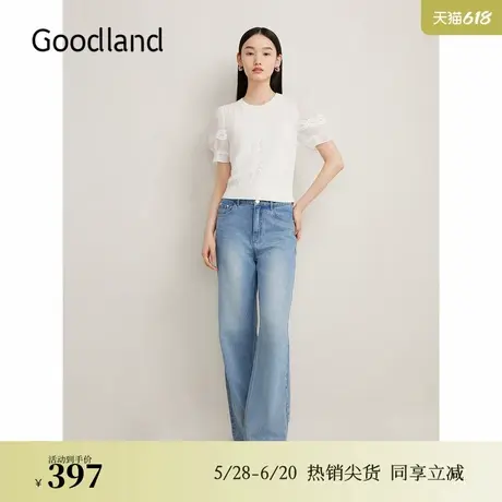 Goodland美地夏季法式高支长绒棉毛针织衫绞花肌理上衣图片