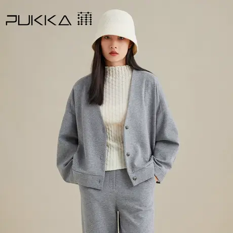 蒲PUKKA 早秋外套女秋季新品宽松休闲简约气质V领开衫图片