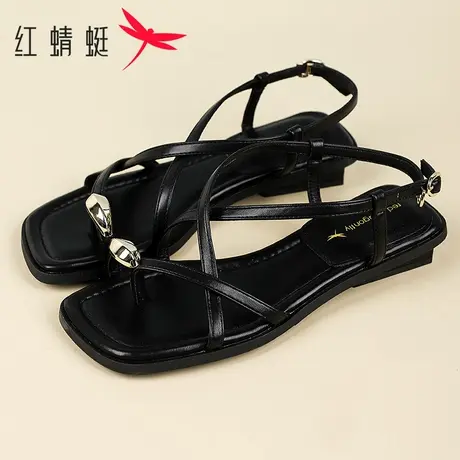 红蜻蜓女鞋2025夏季夹趾一字带罗马凉鞋时尚休闲百搭平跟凉鞋女商品大图
