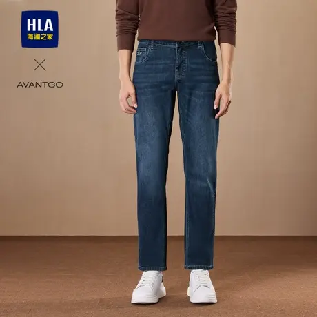 HLA/海澜之家轻商务时尚系列牛仔裤25春秋中腰砂洗绣花直筒裤子男图片