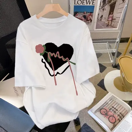 胖mm遮肚上衣藏肉大码纯棉宽松t恤女oversize慵懒风潮牌ins短袖夏图片