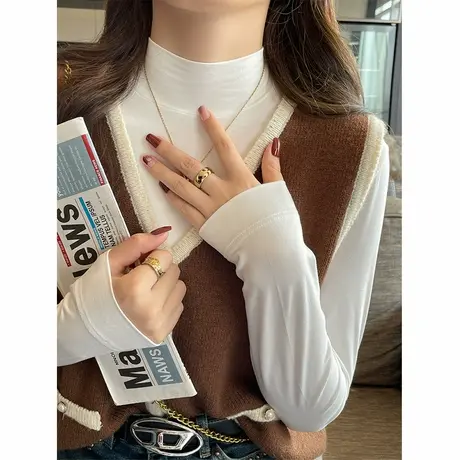 KMV真维斯半高领打底衫女2025春秋新款莫代尔修身显瘦内搭长袖t恤商品大图