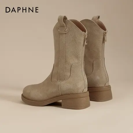 达芙妮短靴女2025夏新款旅游中筒粗跟厚底马丁靴复古牛仔西部靴子商品大图