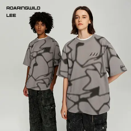 【Lee x ROARINGWILD】23秋冬新品舒适版灰色印花男女同款短袖T恤图片