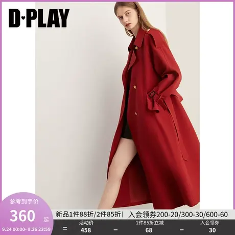 DPLAY2023秋装复古红色风衣双排扣大衣今年流行高级感气质外套商品大图