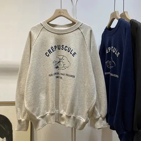 超火cec美式复古无帽卫衣女2022初秋季新款韩版宽松百搭外穿上衣商品大图