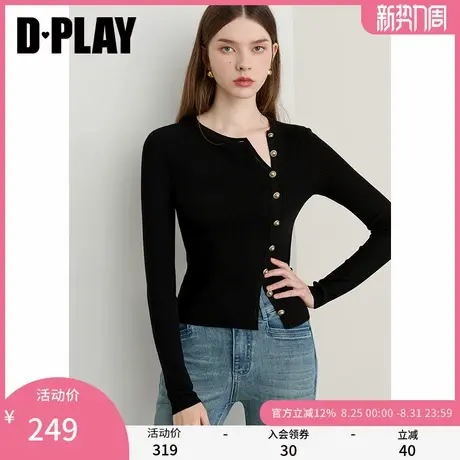 DPLAY2025年秋季新款黑色针织衫女正肩修身含羊毛上衣圆领打底衫图片