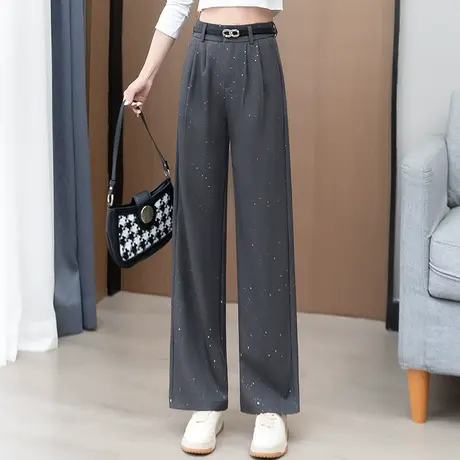 亮片灰色西装裤高腰阔腿裤女2025春秋新款休闲长裤垂感显瘦直筒裤图片