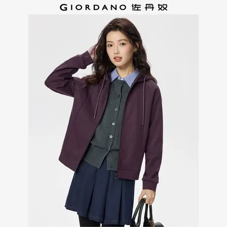 佐丹奴外套女装加绒破骨连帽插肩针织卫衣外套 05375883商品大图