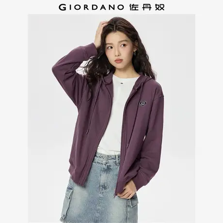 佐丹奴拉链夹克女新款爱心刺绣宽松开衫连帽廓形卫衣外套13375180商品大图