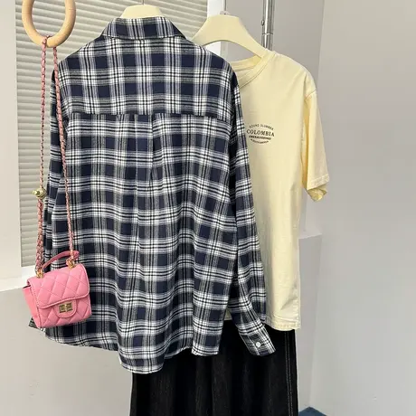 唐狮秋季衬衫女新款长袖格纹日常百搭格子外穿时尚上衣上新女装tu图片