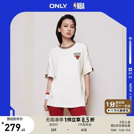 【买5免1】ONLY奥莱2023夏季新款NBA联名款字母圆领落肩oversizeT商品大图