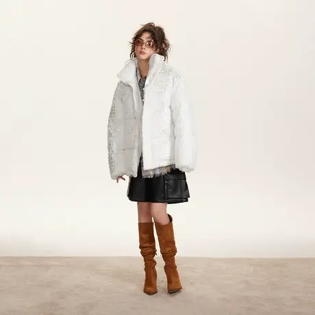 裂纹设计感加厚棉服女冬天外套新款小众潮牌复古宽松oversize棉衣图片