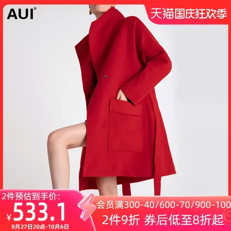 女士2023冬装新款时尚简约气质呢子大衣中长款大红色宽松毛呢外套图片