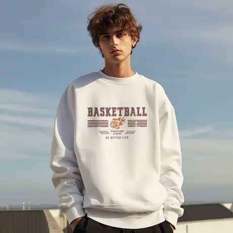 美式复古潮牌字母卫衣胖子男生外套连帽宽松大码圆领宽松无帽套头图片