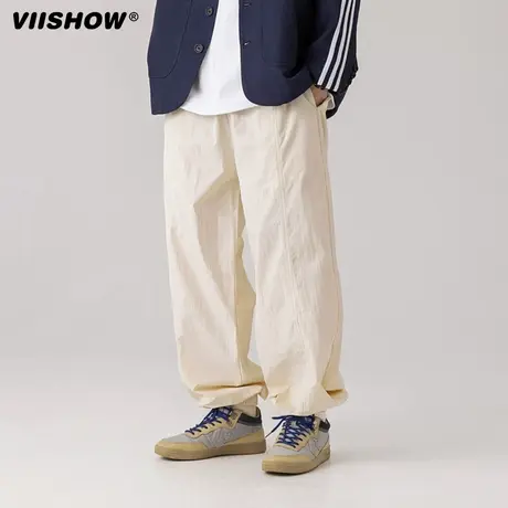 VIISHOW港风宽松运动休闲裤男生秋季潮牌高街纯色百搭松紧束脚裤商品大图