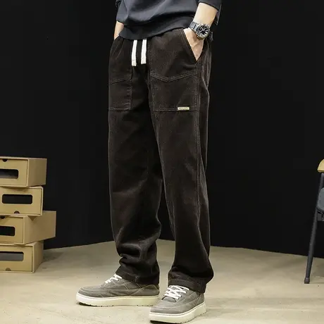 灯芯绒休闲裤男直筒冬季2023新款男士长裤子宽松阔腿大码秋冬加厚商品大图